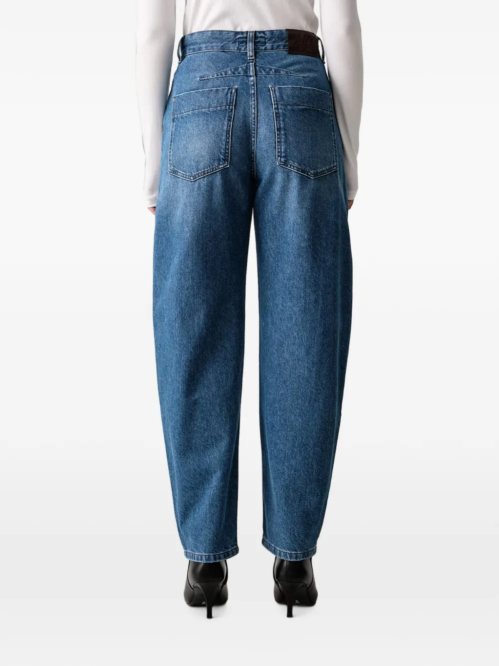 LUISA SPAGNOLI Onega jeans met barrel-pijpen en leren afwerking Blauw
