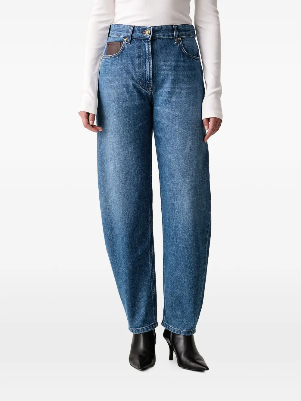 LUISA SPAGNOLI Onega leather-trim barrel-leg jeans - Blau