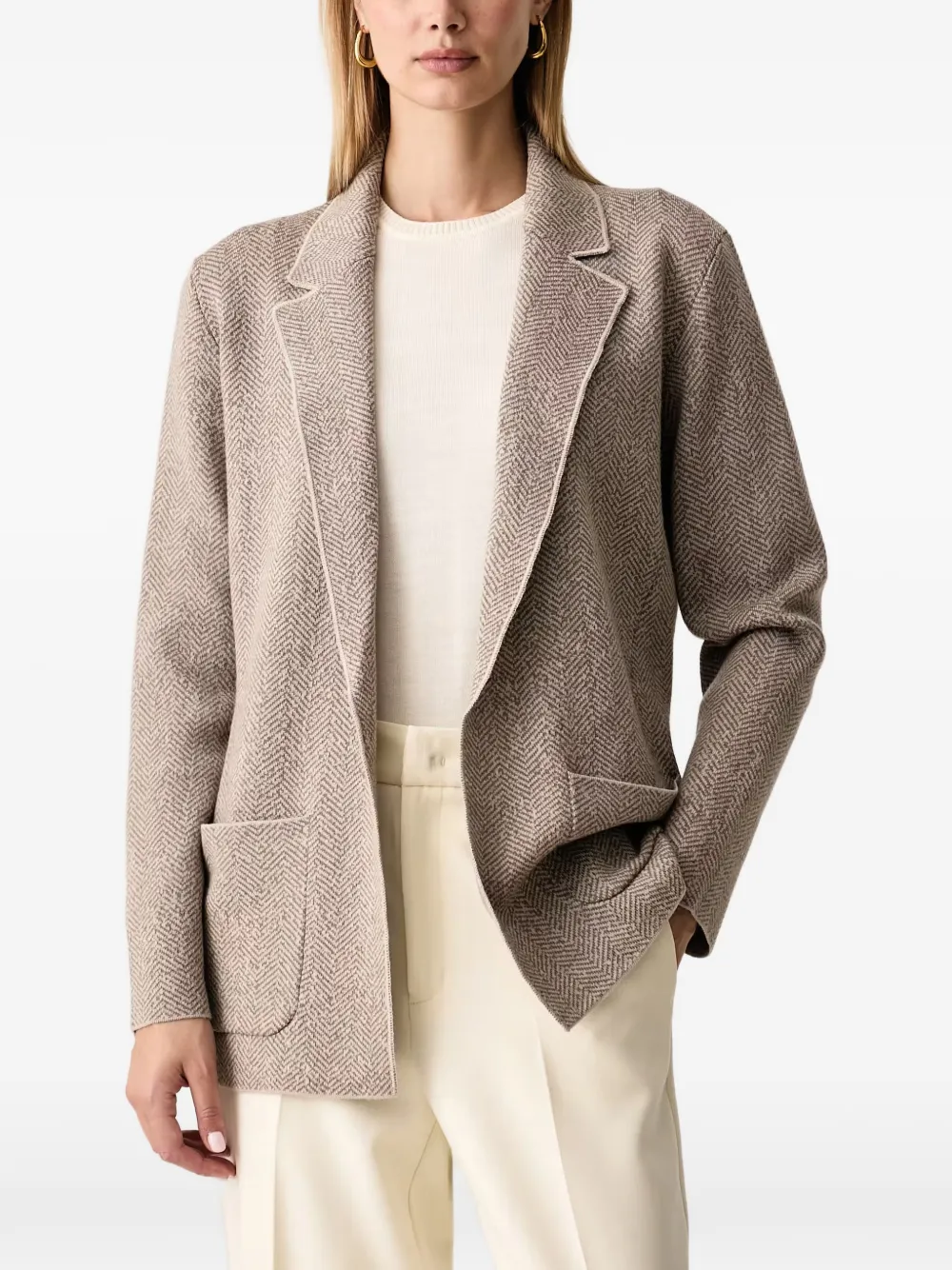 LUISA SPAGNOLI herringbone-knit notch-lapel cardigan - Tons neutres LUISA SPAGNOLI herringbone-knit notch-lapel cardigan - Tons neutres