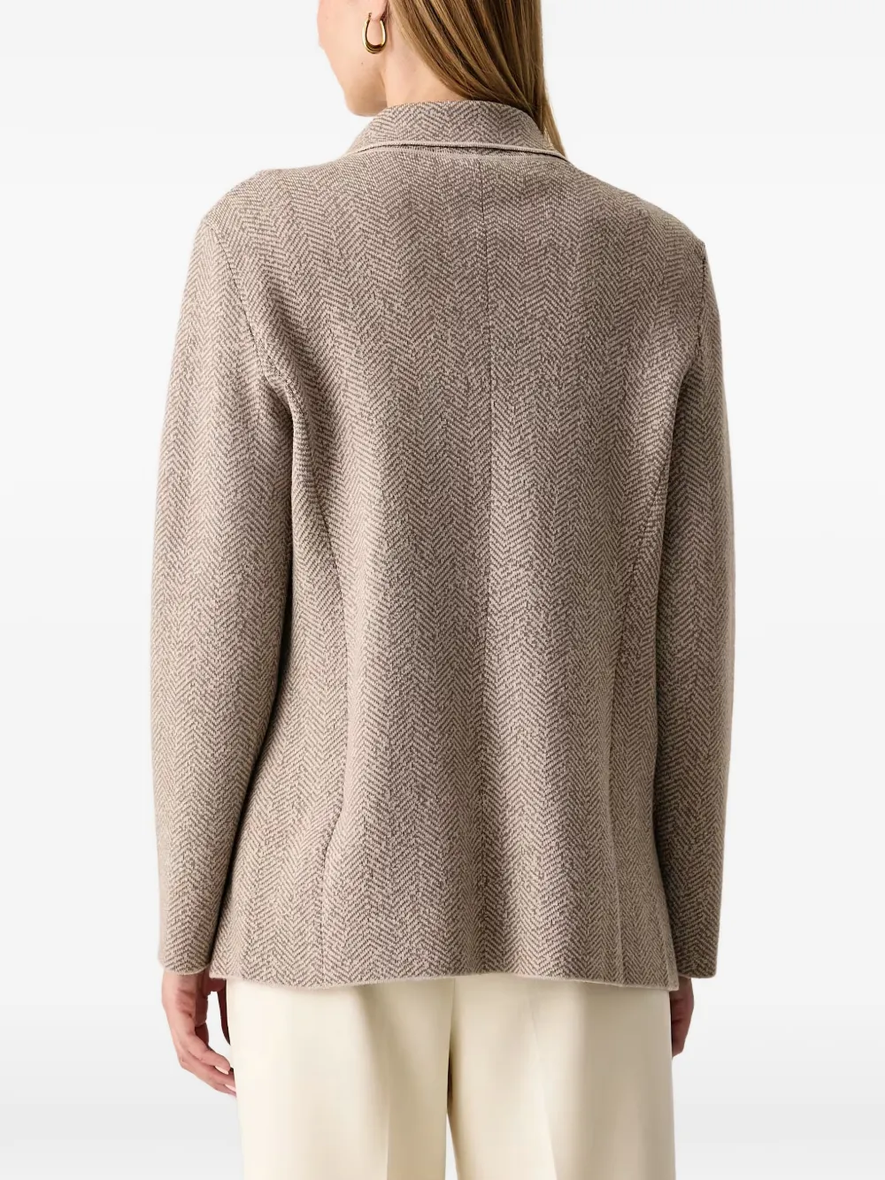 LUISA SPAGNOLI Gebreid vest met gekerfde revers en visgraatpatroon Beige