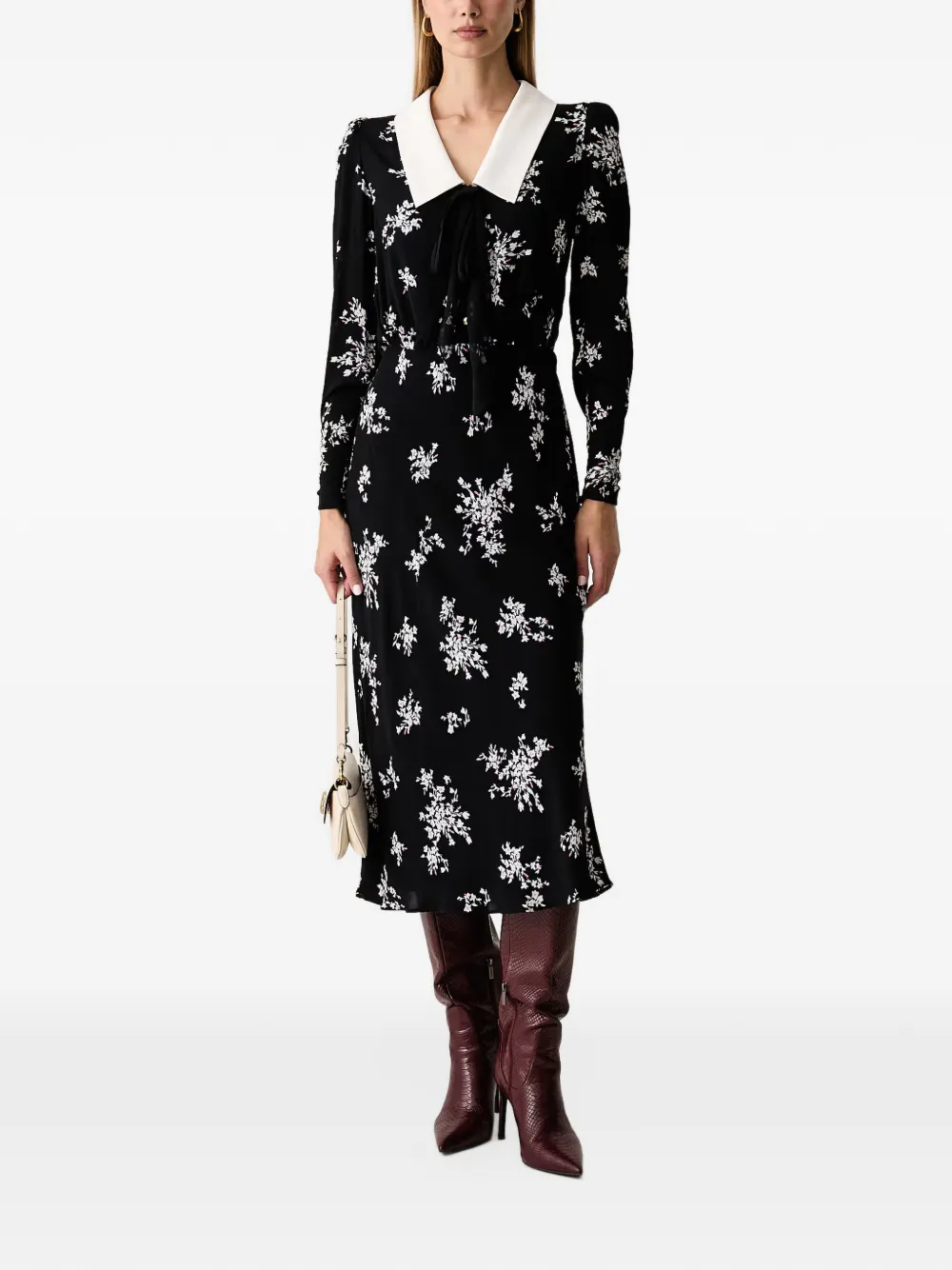 LUISA SPAGNOLI Gael floral-print pussy-bow midi dress - Noir LUISA SPAGNOLI Gael floral-print pussy-bow midi dress - Noir
