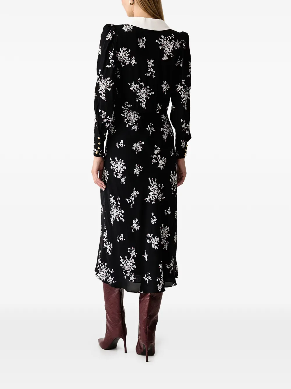 LUISA SPAGNOLI Gael midi-jurk met bloemen-print en strik Zwart