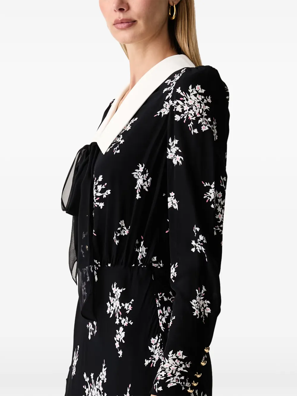 LUISA SPAGNOLI Gael midi-jurk met bloemen-print en strik Zwart