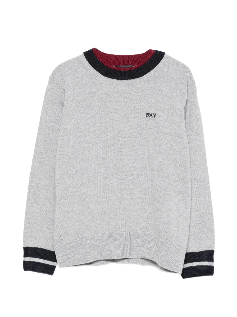 Fay Kids logo-embroidered striped-trim sweater - Grigio
