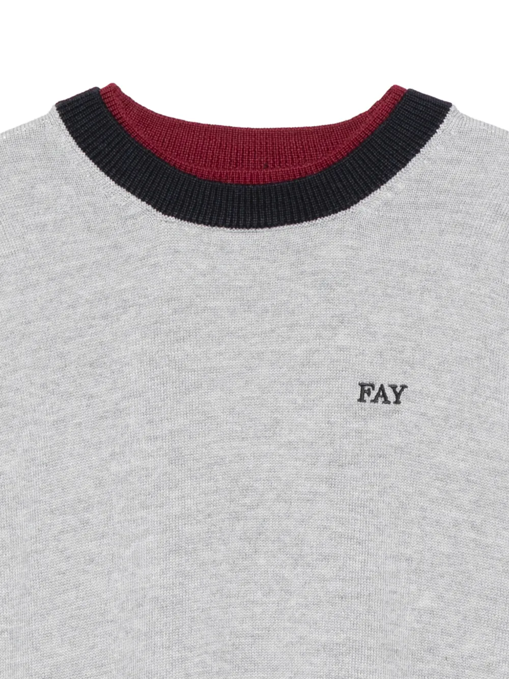 Fay Kids logo-embroidered striped-trim sweater Grijs