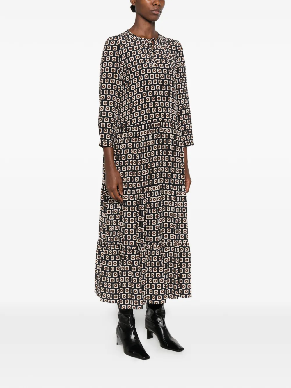 'S Max Mara geometric-print tiered dress Zwart