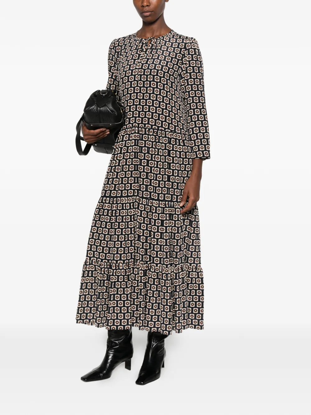 'S Max Mara geometric-print tiered dress Zwart