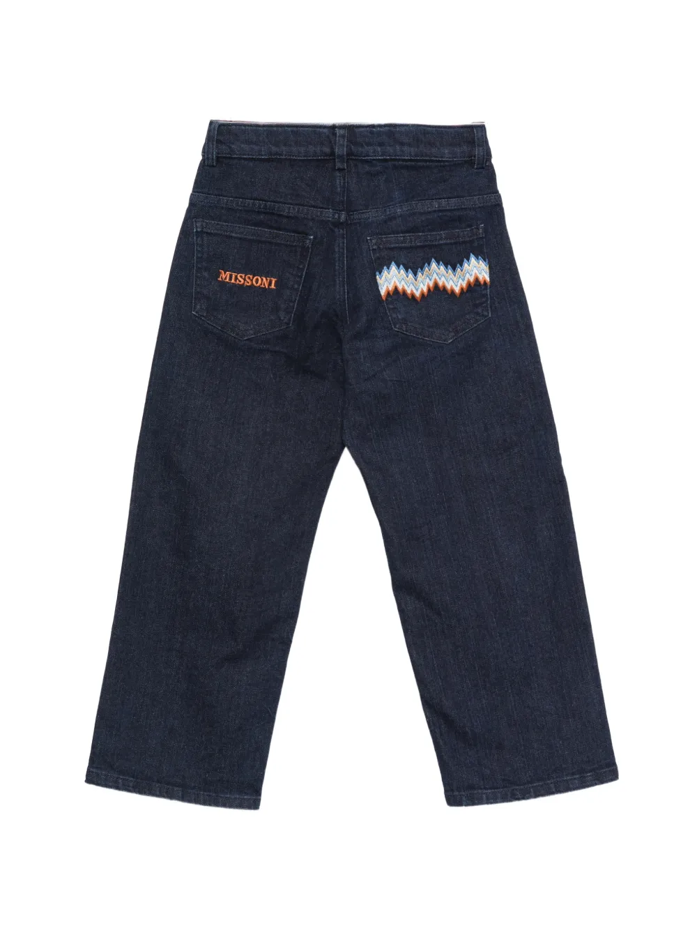 Missoni Kids zigzag-embroidered logo-patch jeans Blauw