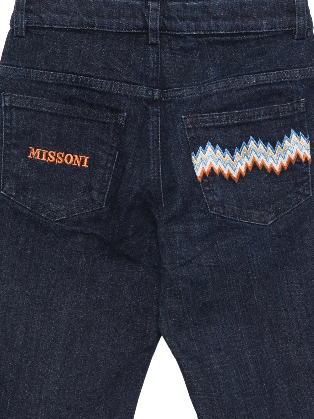 Missoni Kids zigzag-embroidered logo-patch jeans Blauw