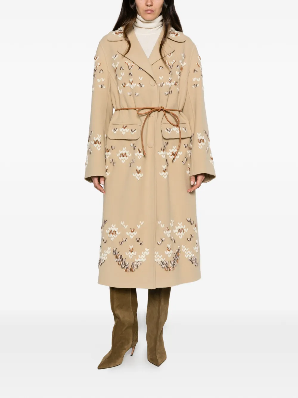 Ermanno Scervino Jas met borduurwerk en ceintuur Beige