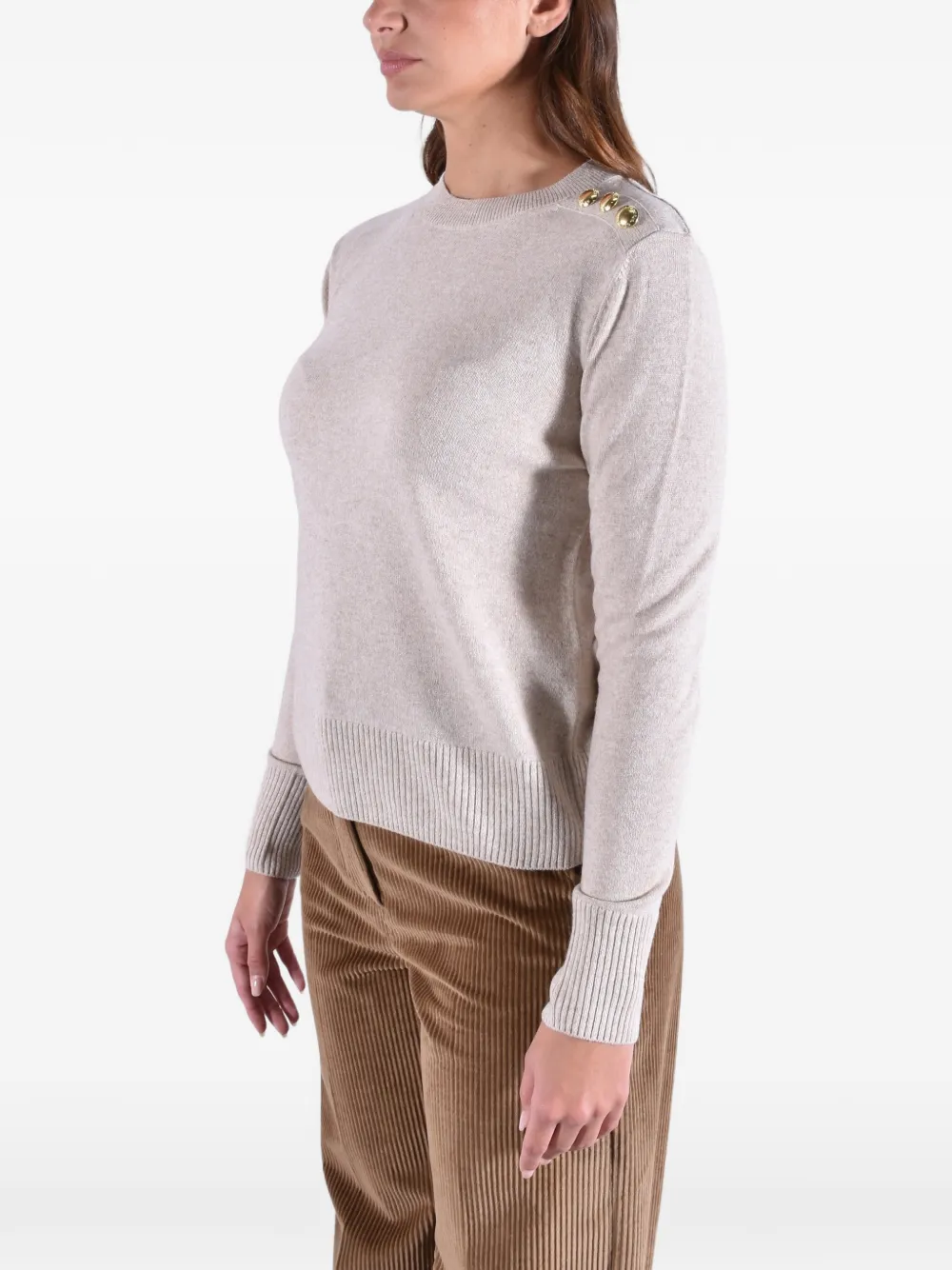 Barbour Eleanor button-detail crew-neck sweater Beige