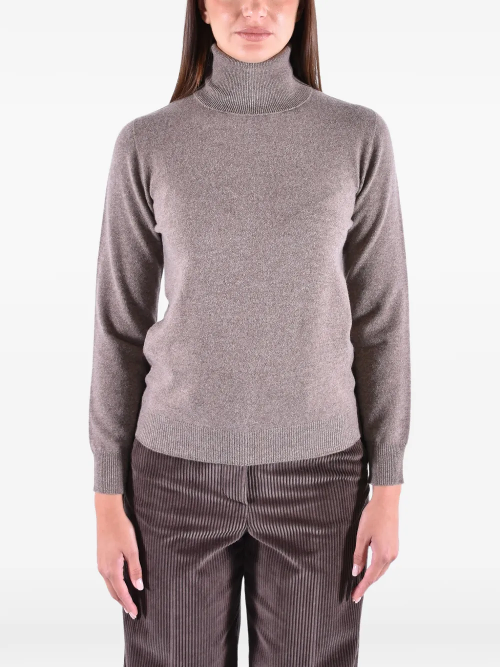 Kangra Rollkragenpullover mit geripptem Saum - Braun