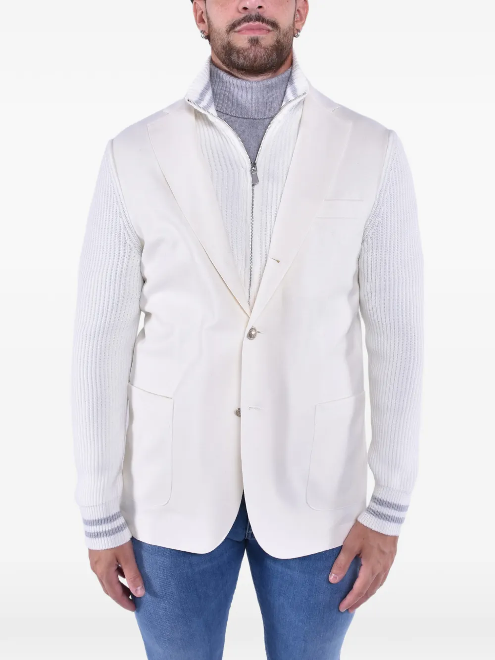 Eleventy ribbed-knit sleeves three-button blazer - Weiß
