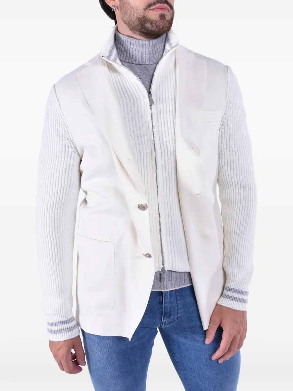 Eleventy ribbed-knit sleeves three-button blazer Wit