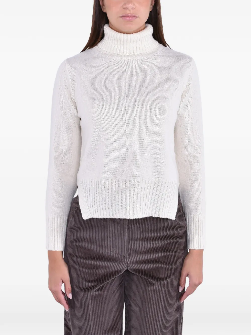 Kangra Rollkragenpullover mit seitlichem Schlitz - Weiß