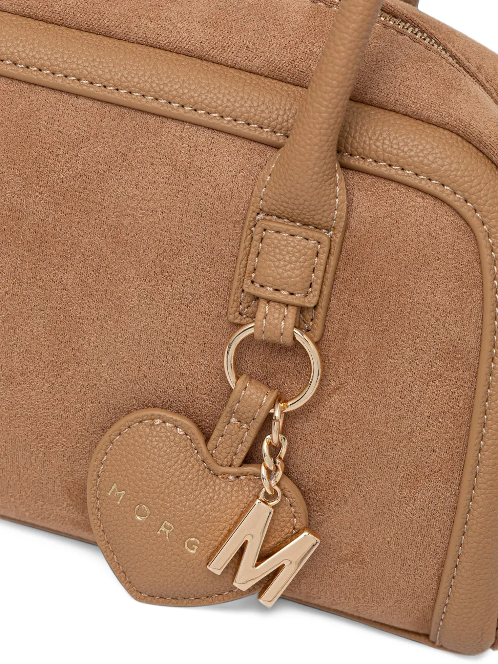 Morgan suede-effect heart-charm tote bag Beige