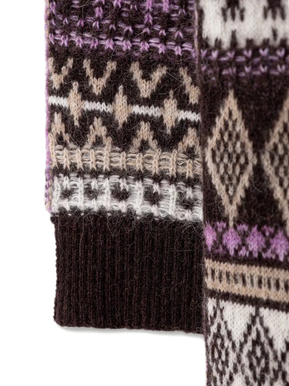 Marc O'Polo Fair Isle gebreide sjaal met geribbelde afwerking Bruin