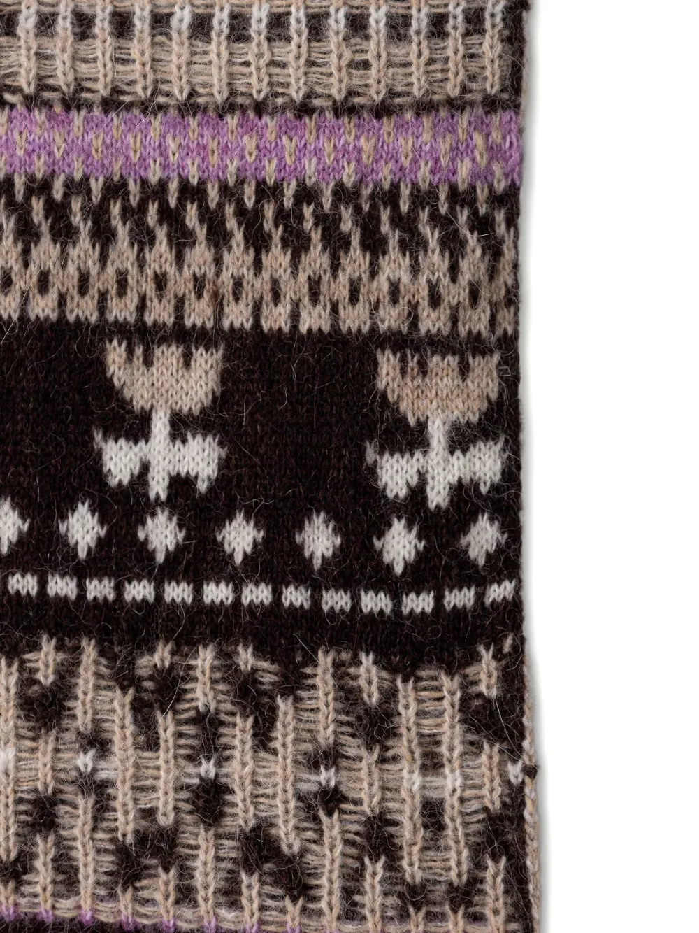 Marc O'Polo Fair Isle gebreide sjaal met geribbelde afwerking Bruin