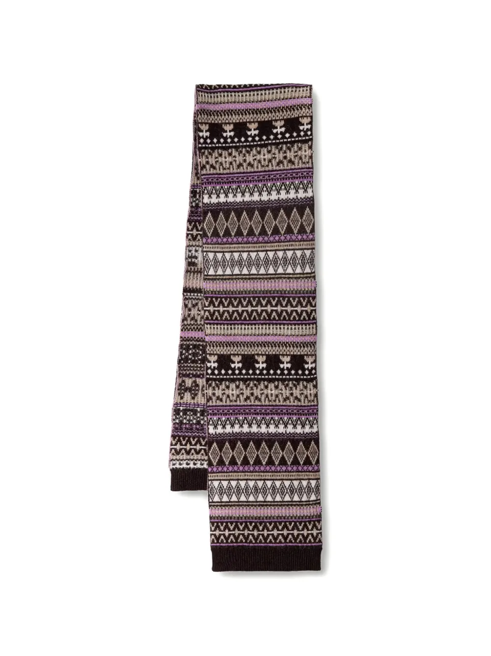 Marc O'Polo Fair Isle-knit ribbed-trim scarf - Marrone