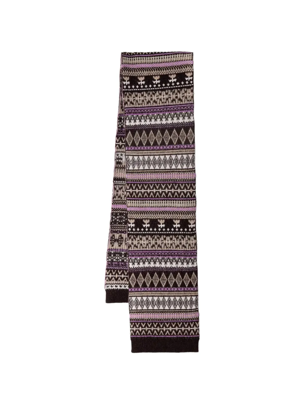 Marc O'Polo Fair Isle-knit ribbed-trim scarf - Braun
