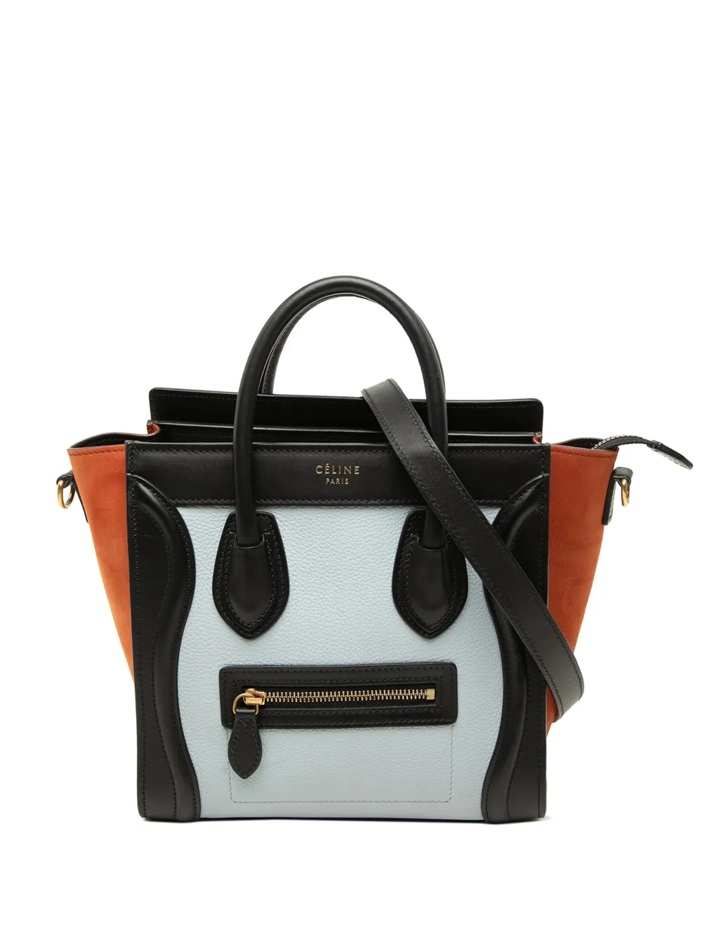 Celine Pre-Owned 2016 Nano Tricolor Nubuck and Drummed Calfskin Luggage Tote satchel - Weiß