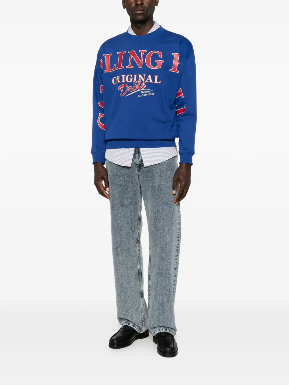 Drôle De Monsieur Sweater met tekst Blauw