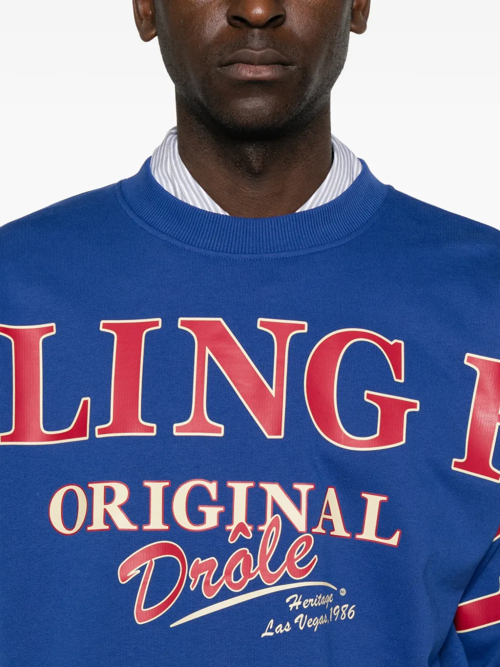 Drôle De Monsieur Sweater met tekst Blauw