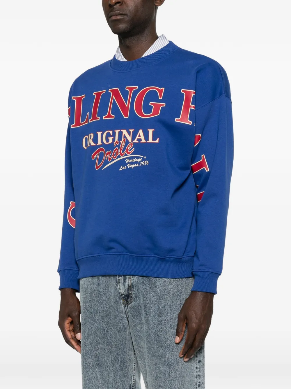 Drôle De Monsieur Sweater met tekst Blauw