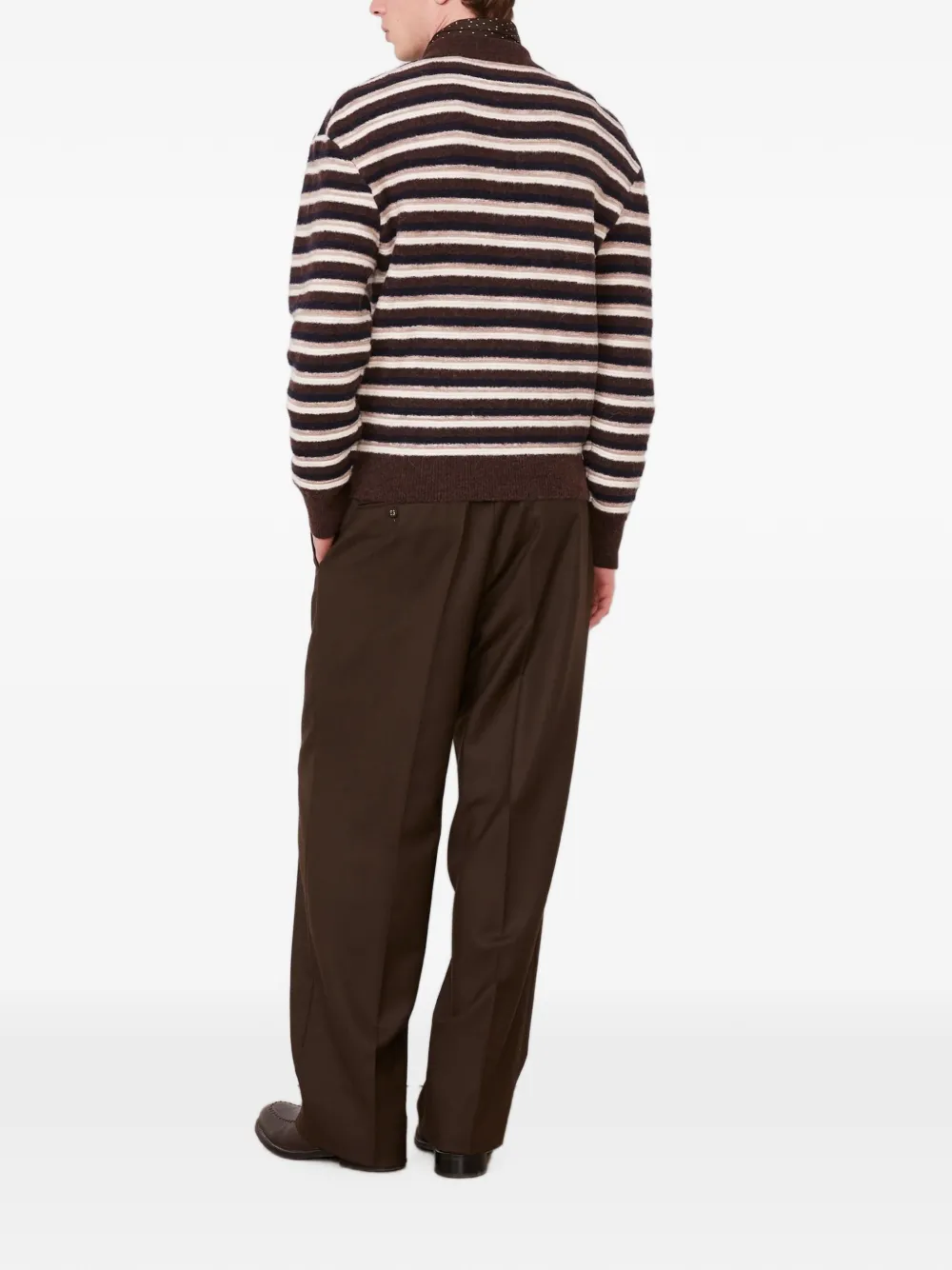 Officine Generale Patchi striped polo sweater Bruin