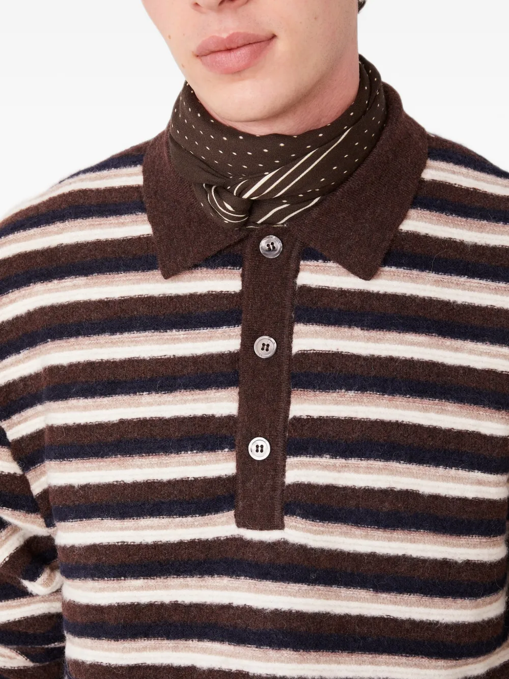 Officine Generale Patchi striped polo sweater Bruin