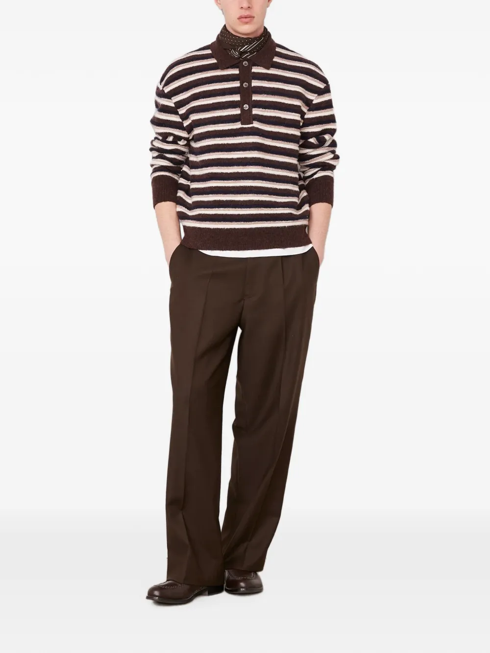 Officine Generale Patchi striped polo sweater Bruin