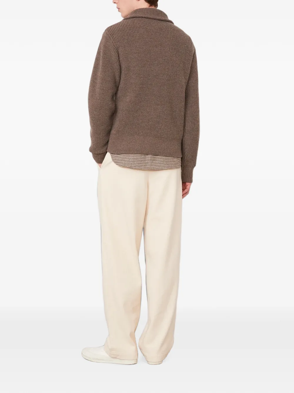 Officine Generale Tarek ribbed-knit quarter-zip sweater Bruin