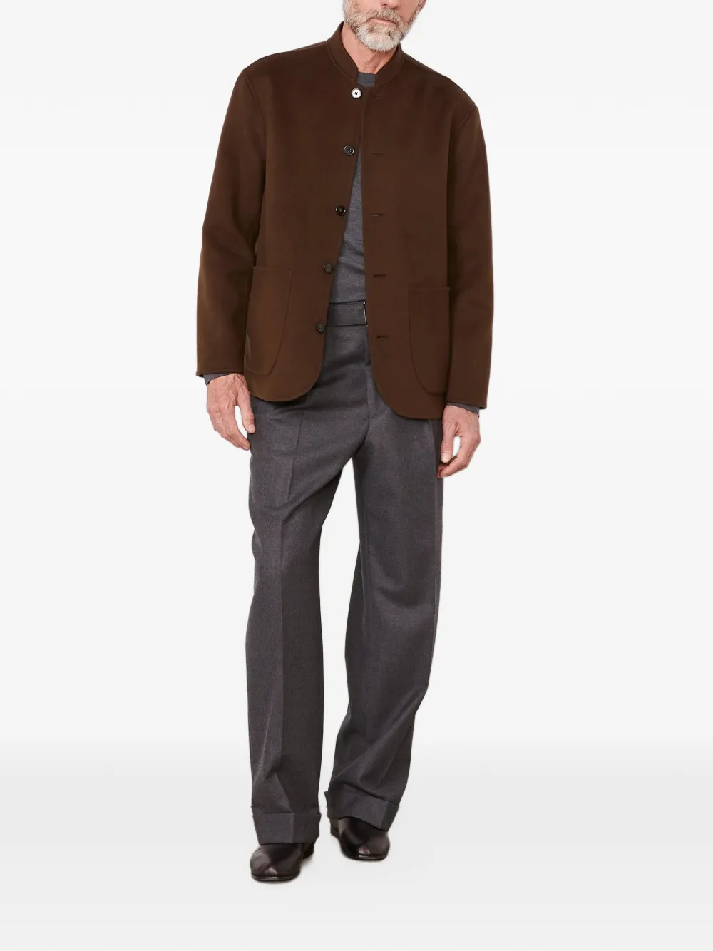 Officine Generale Simão mandarin-collar wool jacket Bruin