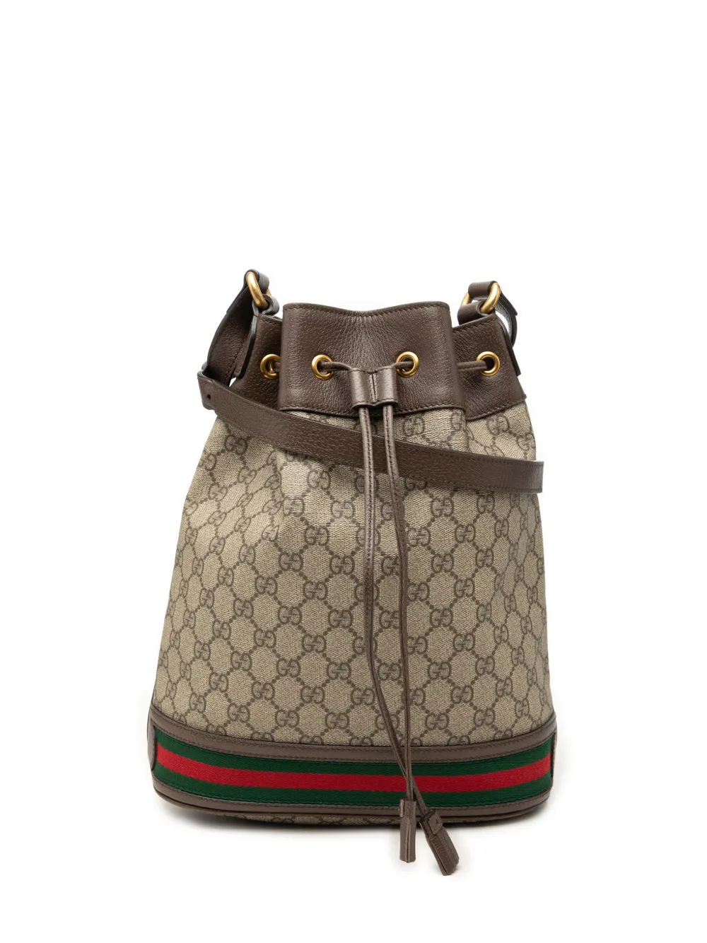 Gucci Pre-Owned sac seau Ophidia en toile GG Supreme et bande Web - Tons neutres Gucci Pre-Owned sac seau Ophidia en toile GG Supreme et bande Web - Tons neutres