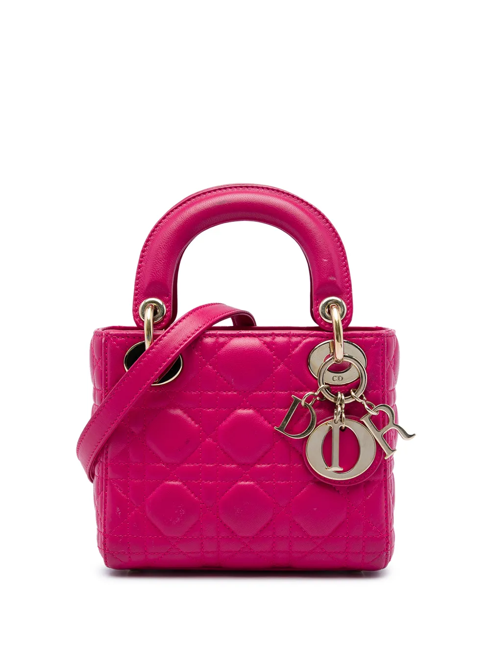 Christian Dior Pre-Owned 2015 Mini Lambskin Cannage Lady Dior satchel - Rosa