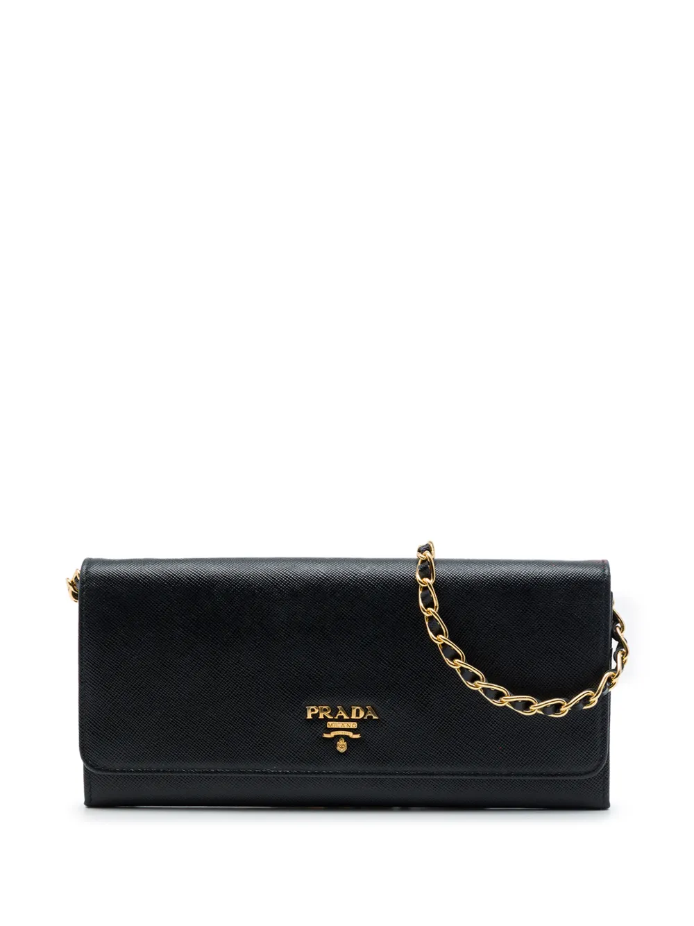 Prada Pre-Owned pochette portefeuille à bandoulière Saffiano Lux avec chaîne (2010-2026) - Noir Prada Pre-Owned pochette portefeuille à bandoulière Saffiano Lux avec chaîne (2010-2026) - Noir