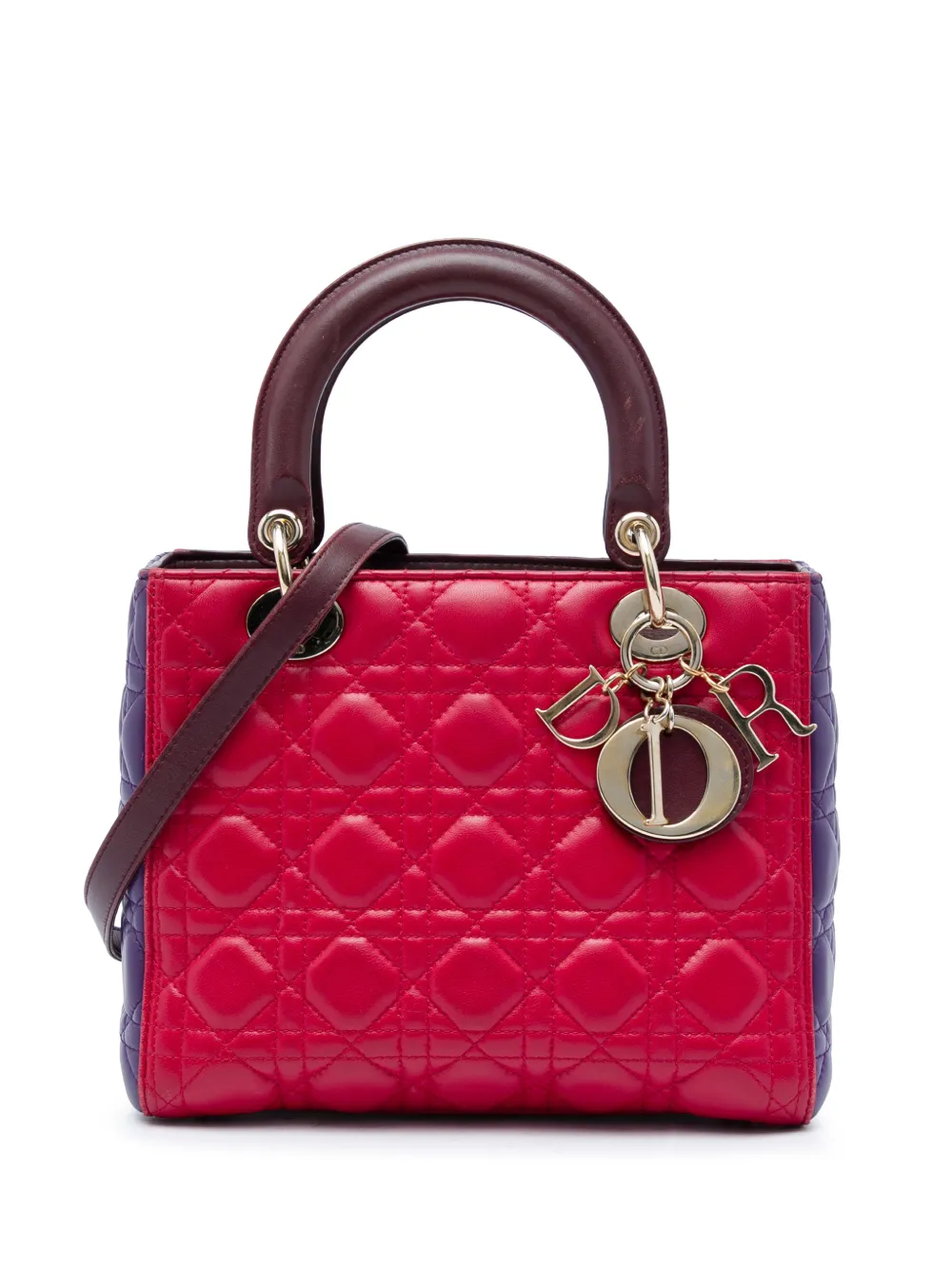 Christian Dior Pre-Owned 2015 Medium Tricolor Lambskin Cannage Lady Dior satchel - Viola