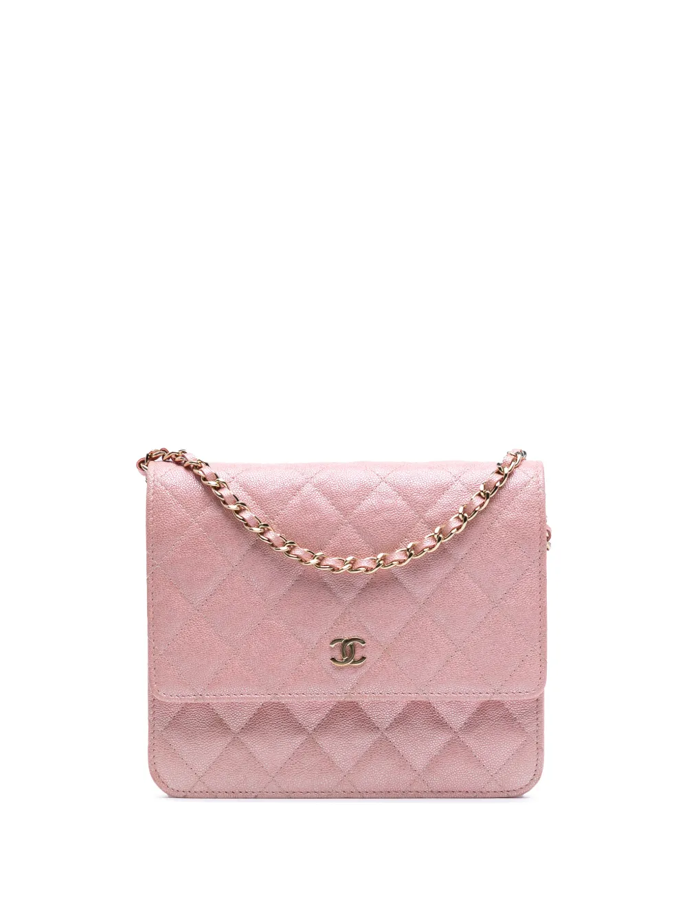 CHANEL Pre-Owned 2019 CC Square Quilted Iridescent Caviar Wallet on Chain crossbody bag - Pink