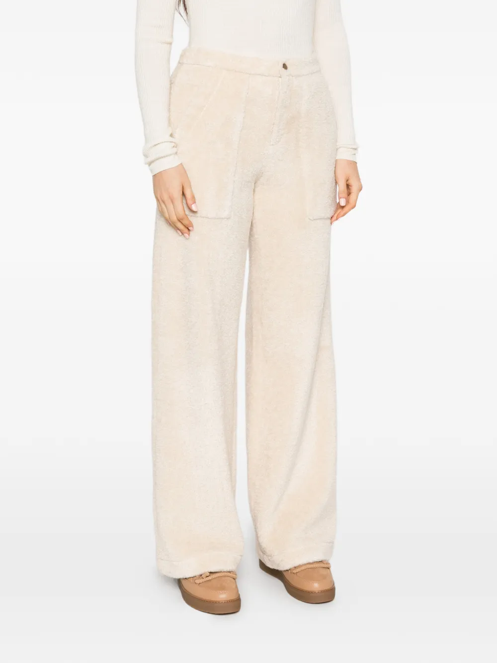 Moncler fleece wide-leg trousers Beige