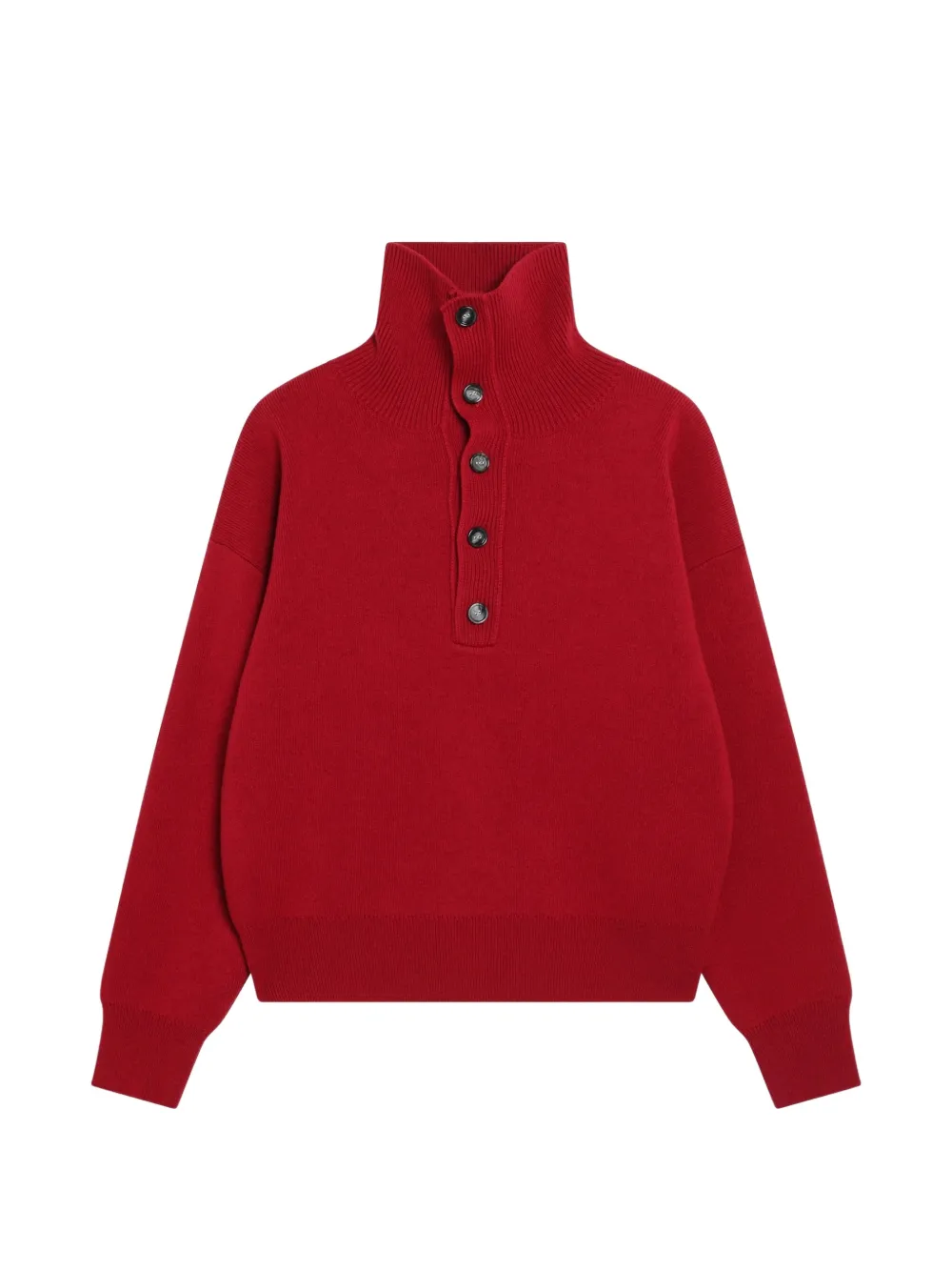 AMI Paris Button-up High-neck Sweater in Red, view 2