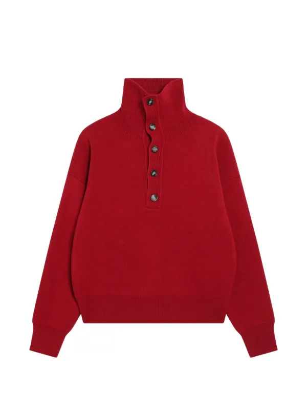 Ami Paris Button-up High-neck Sweater in Red