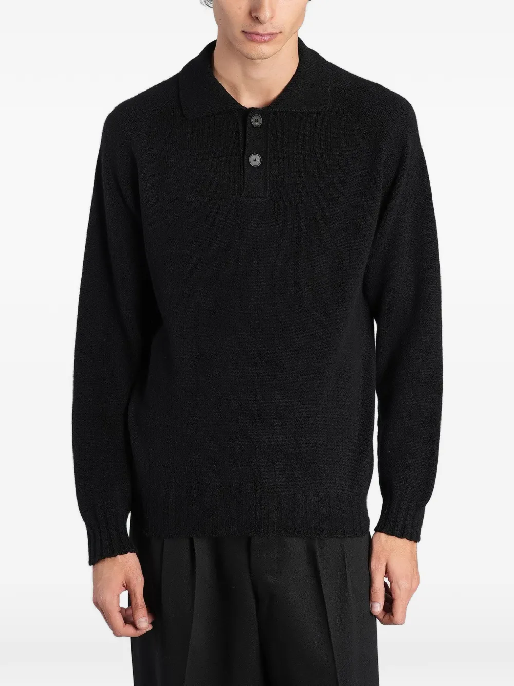 Tagliatore Voltaire long-sleeve knitted polo shirt Zwart