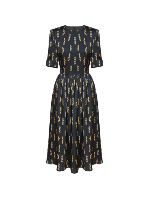 POST MERIDIEM vestido midi fruncido con estampado de cadenas
