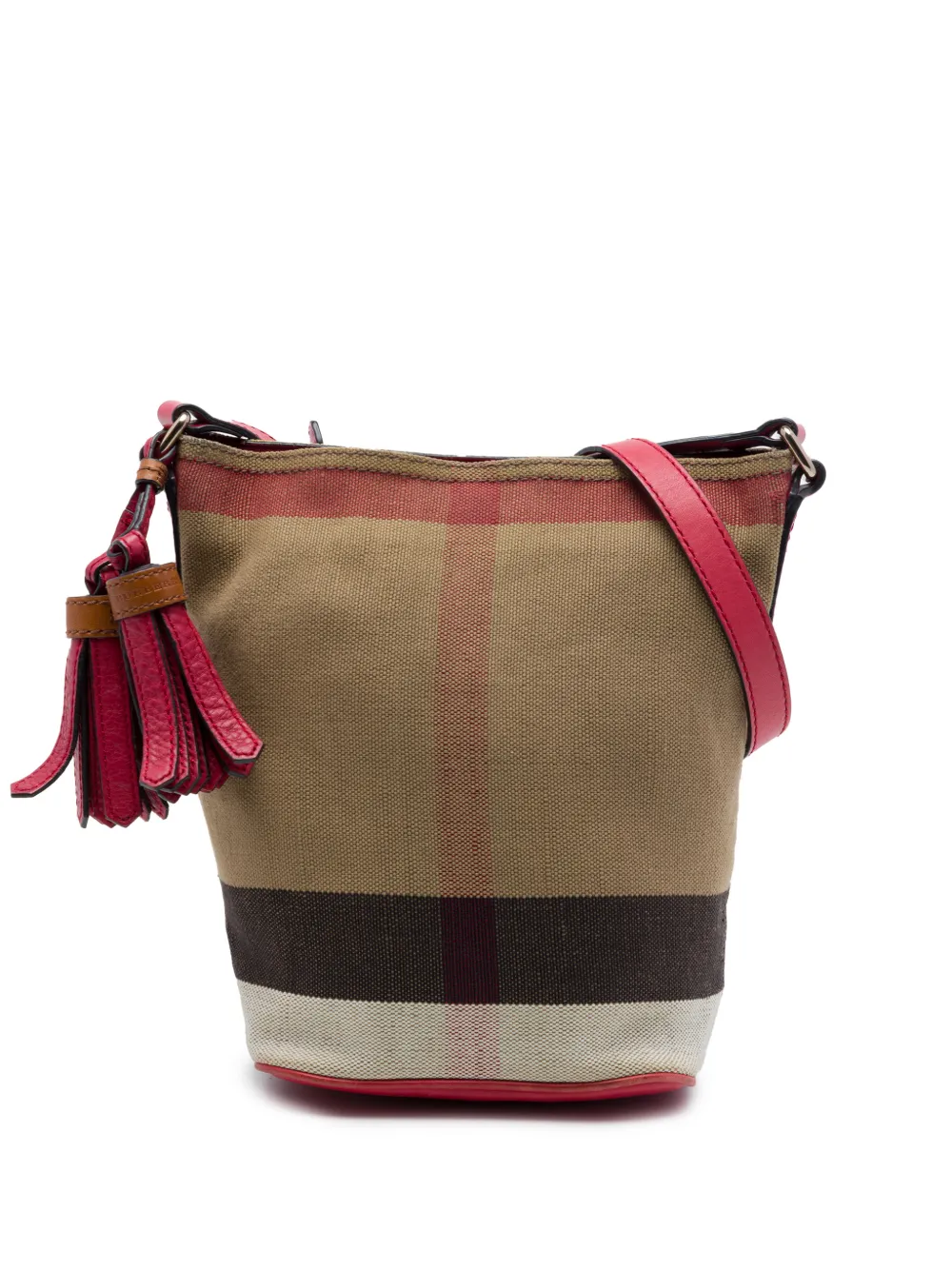 Burberry Pre-Owned 2000-2017 Mini Mega Check Canvas Ashby Tassel bucket bag - Marrone