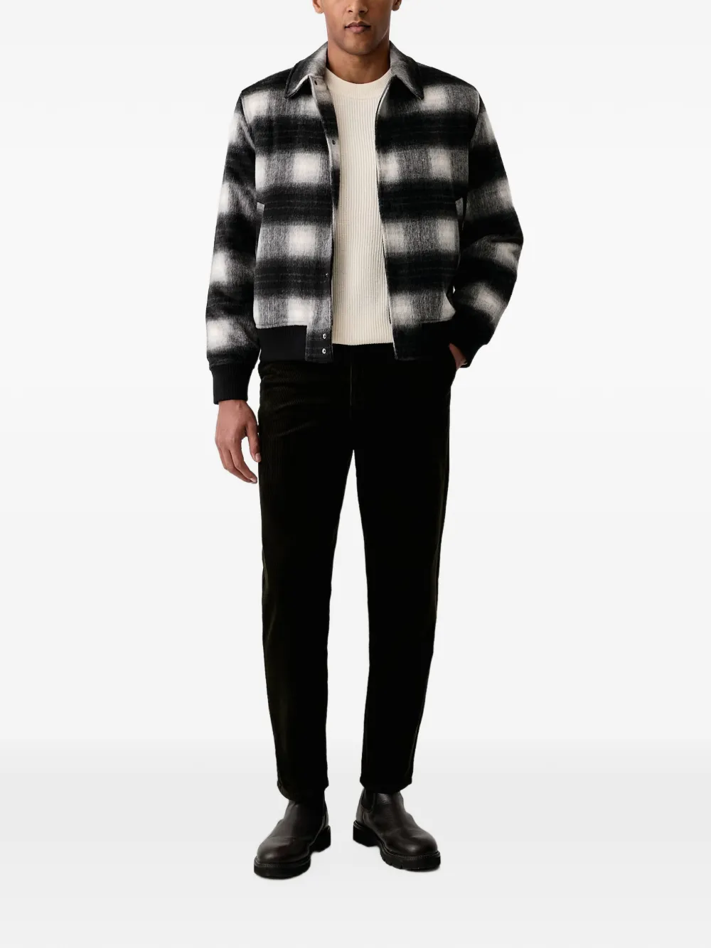 Les Deux check-pattern bomber jacket Zwart