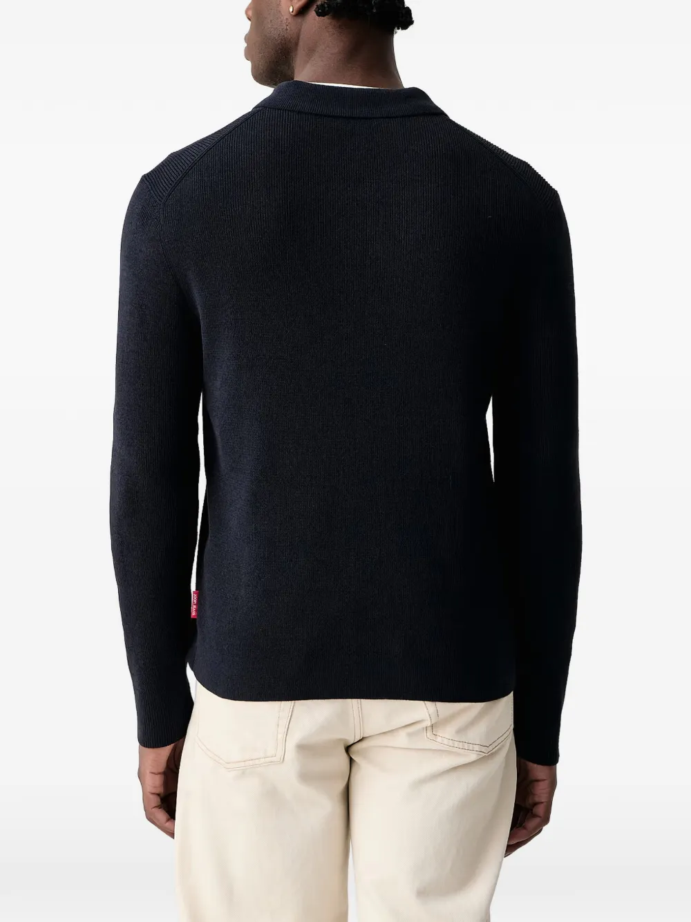 Joop! Geribbeld poloshirt met kwartrits Blauw