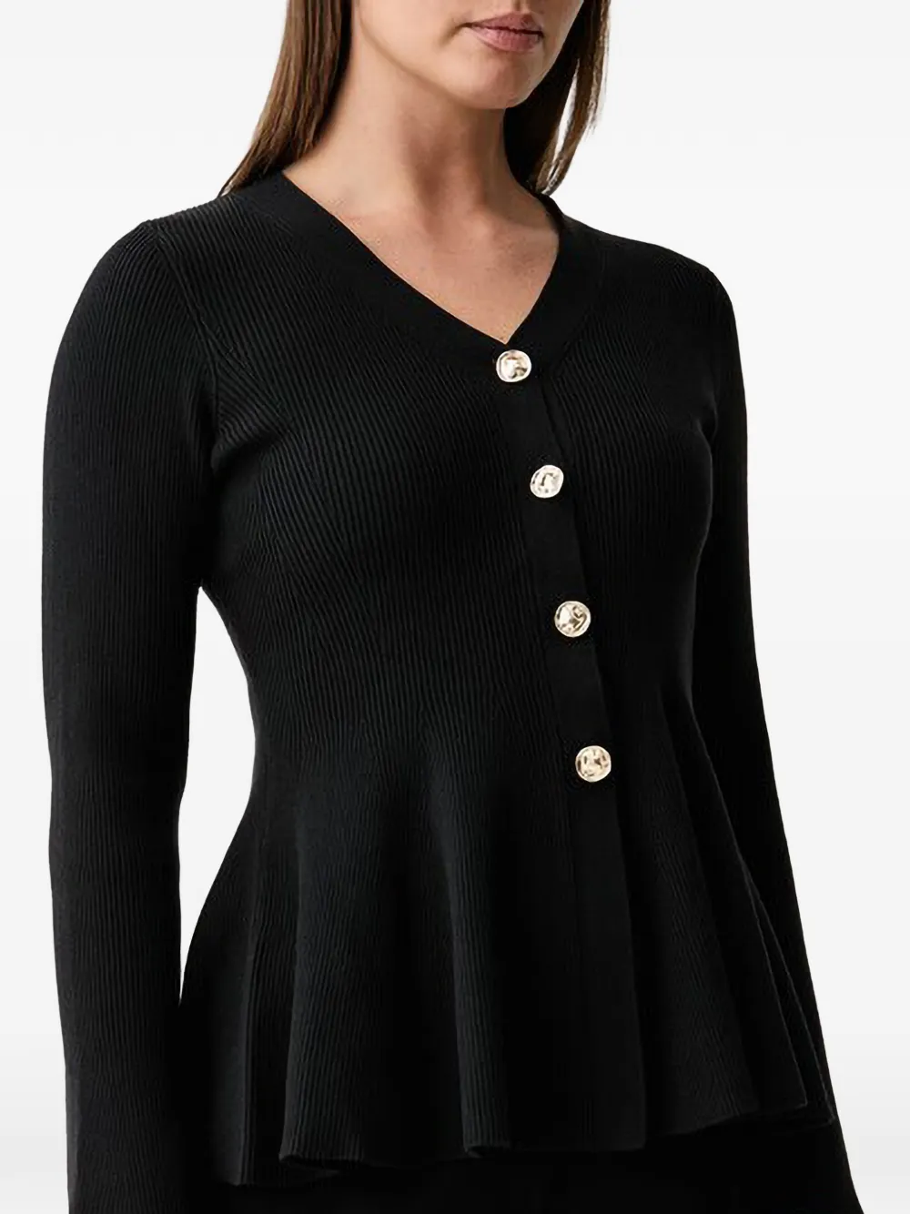 Joseph Ribkoff Ribgebreid peplum vest Zwart