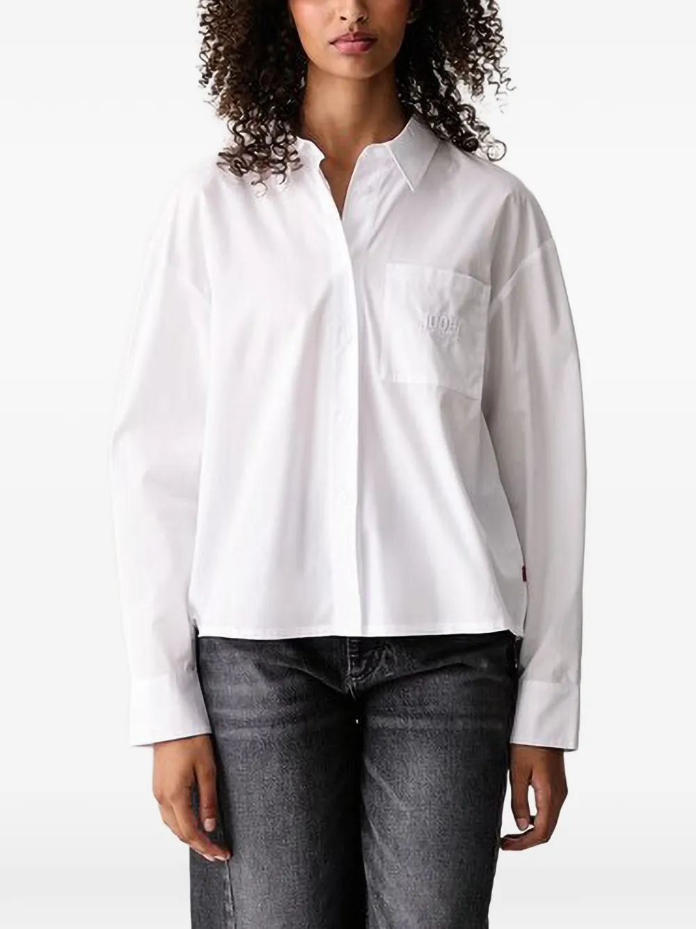 Joop! logo-embroidered pleated-back shirt - Blanc