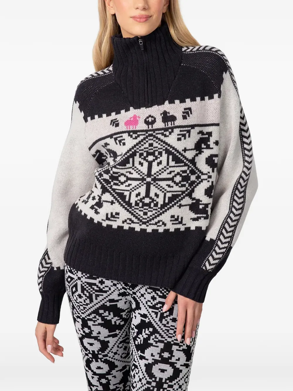 Kari Traa pull Saga en maille intarsia à col zippé - Noir Kari Traa pull Saga en maille intarsia à col zippé - Noir