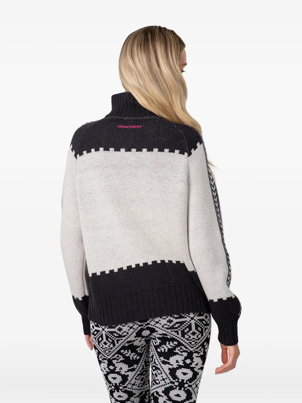 Kari Traa Saga gebreide trui met intarsia en halve rits Zwart
